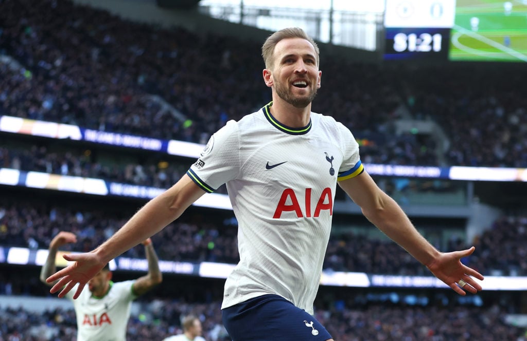Tottenham striker Harry Kane celebrating goal against Chelsea