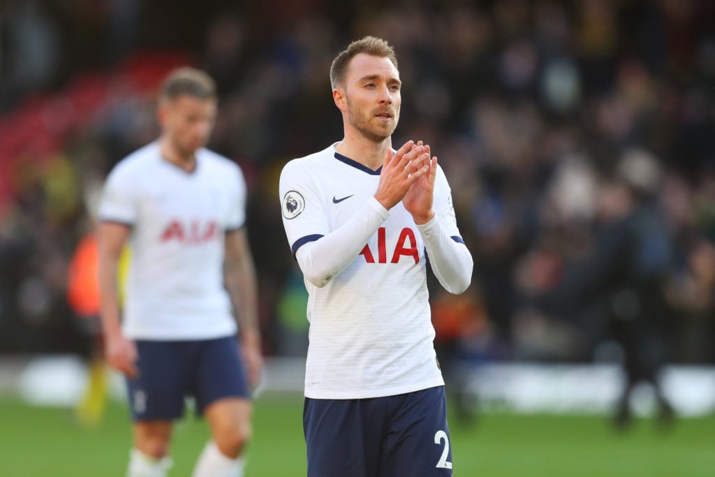 Christian Eriksen playing for Tottenham against Watford in the Premier League.