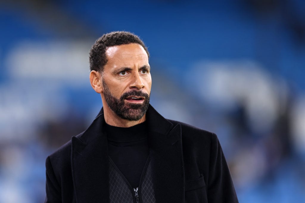 Rio Ferdinand working as a pundit in the Champions League.