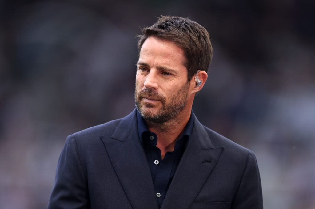 Jamie Redknapp looks on while serving as a pundit for Sky Sports