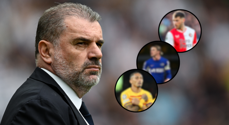 An image composition of Ange Postecoglou, Raphinha, Conor Gallagher and Santiago Gimenez