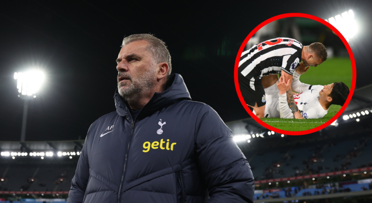 A composition of images including Ange Postecoglou, Kieran Trippier and Heung-Min Son