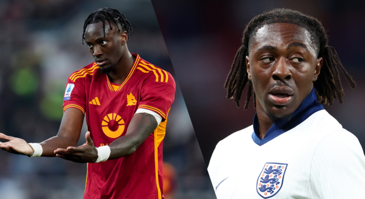 An image featuring AS Roma star Tammy Abraham and Crystal Palace forward Eberechi Eze.