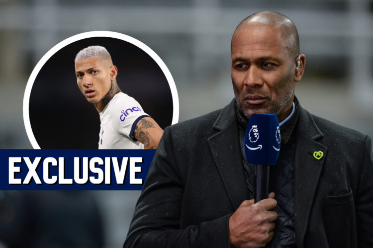 Les Ferdinand watches on during Premier League match. Insert, Richarlison reacts during Tottenham Hotspur's game vs Chelsea.