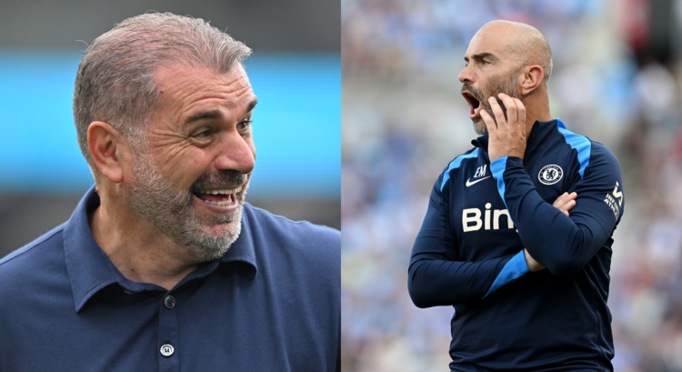 An image featuring Tottenham manager Ange Postecoglou and Chelsea boss Enzo Maresca.