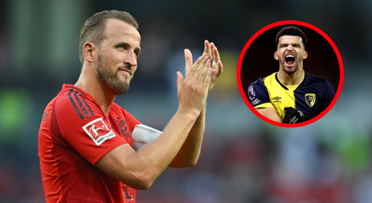 A picture containing Bayern Munich star Harry Kane and Tottenham striker Dominic Solanke