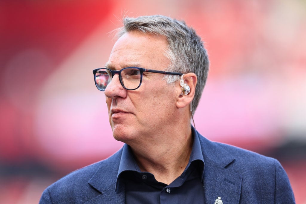 Paul Merson working as a pundit between in the Premier League ahead of Manchester United against Arsenal.