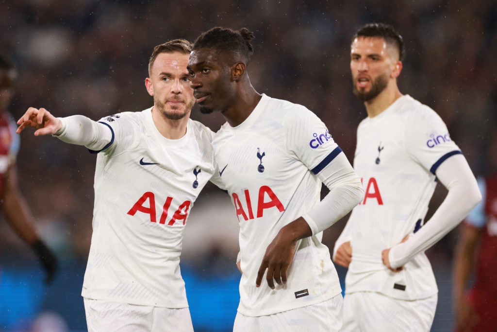 James Maddison showing Tottenham teammate Yves Bissouma where to go