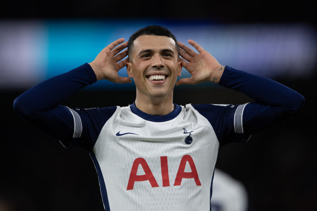 Tottenham defender Pedro Porro celebrating goal