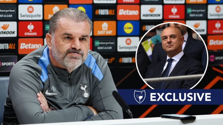 Ange Postecoglou, Manager of Tottenham Hotspur, reacts during a UEFA Europa League 2024/25 League Phase MD3 press conference at Tottenham Hotspur T...