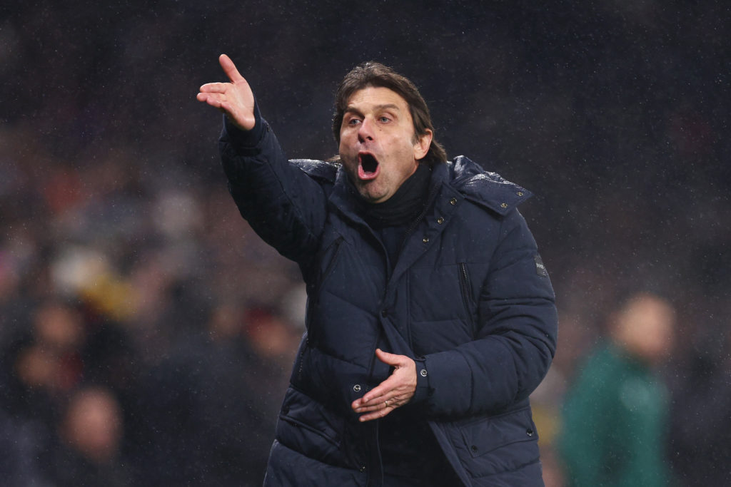 Tottenham manager Antonio Conte reacts during the Champions League match against AC Milan.