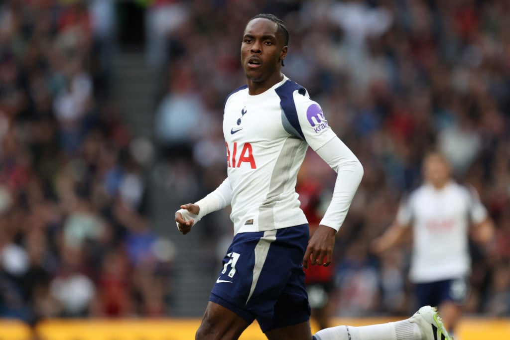 Mathys Tel playing for Tottenham against Bournemouth in the Premier League.