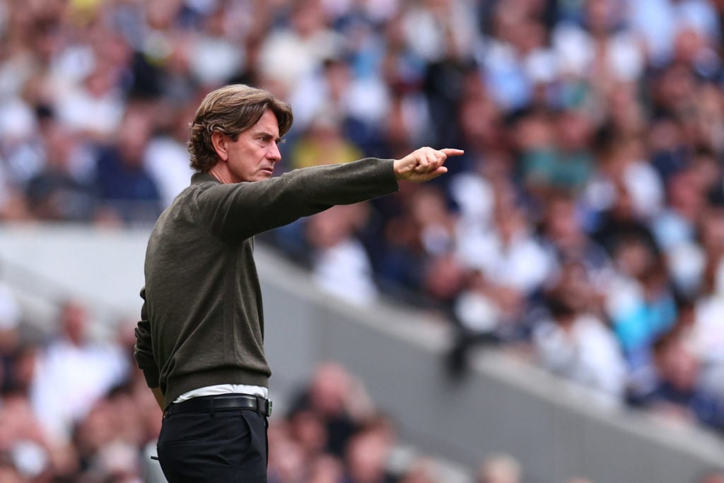 Tottenham manager Thomas Frank pointing