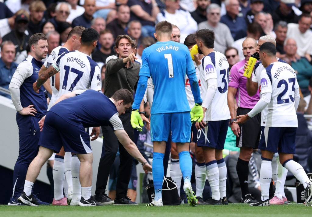 Tottenham manager Thomas Frank giving out instructions