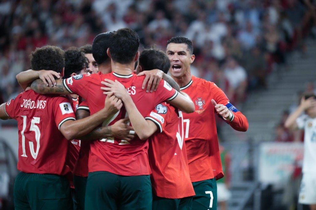 Portugal players celebrating goal