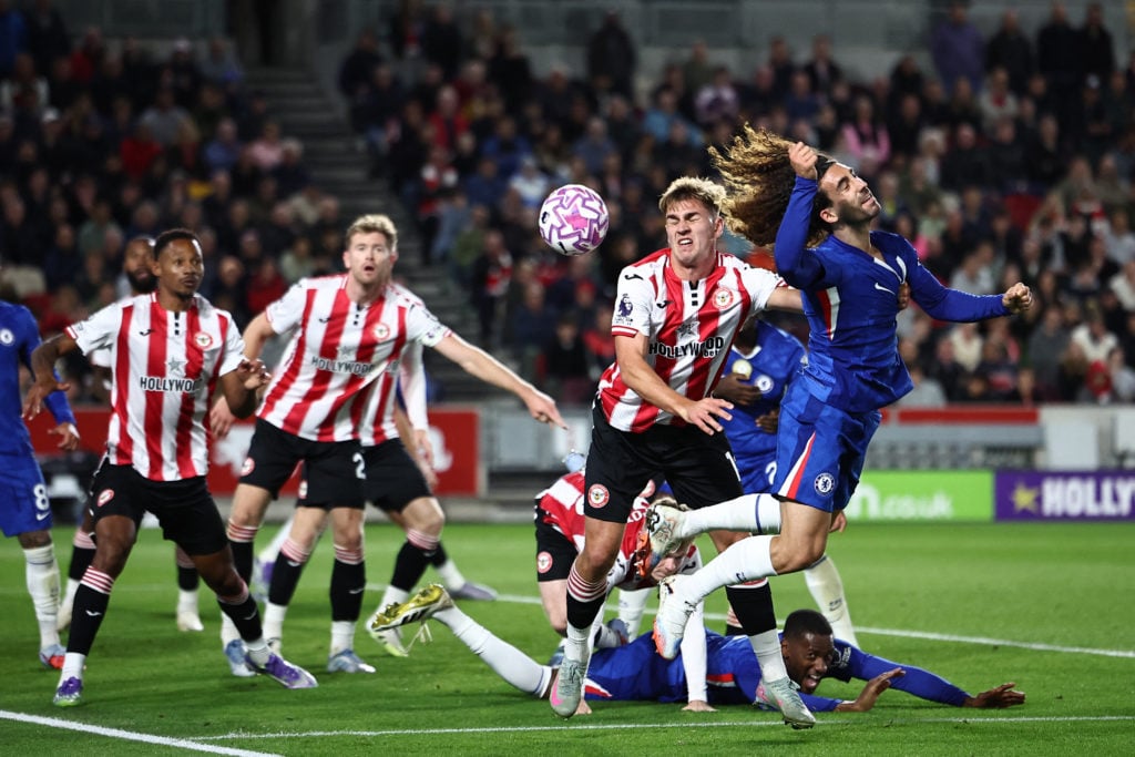 Brentford midfielder Yehor Yarmolyuk competing for the ball
