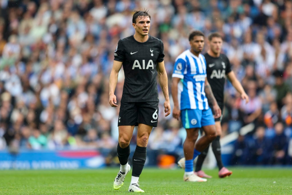 Tottenham midfielder Joao Palhinha standing during match