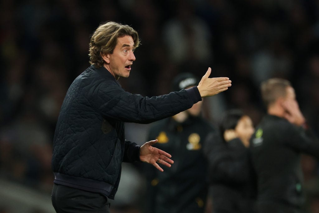Thomas Frank gestures during Tottenham Hotspur v Wolverhampton Wanderers - Premier League