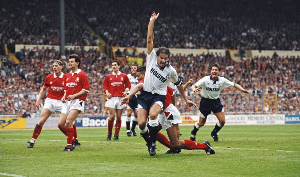 Des Walker concedes an own goal in the 1991 FA Cup Final Tottenham Hotspur v Nottingham Forest