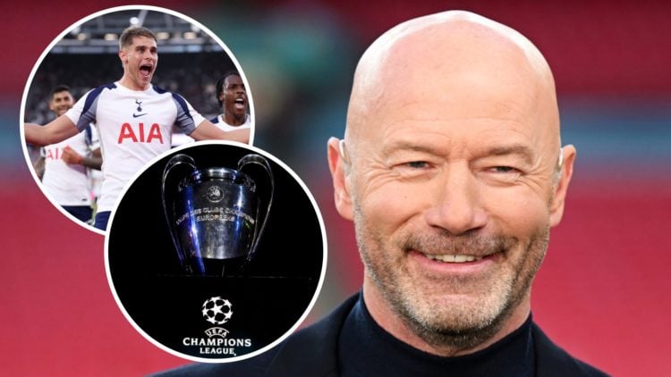 Alan Shearer smiles while working as a pundit (main) and Tottenham Hotspur's Micky van de Ven celebrates scoring against West Ham (inset) and the C...