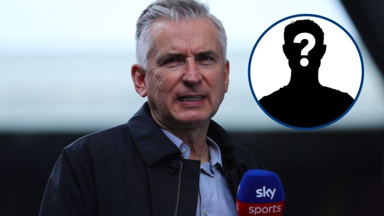 Sky Sports pundit Alan Smith with microphone, inset mystery player