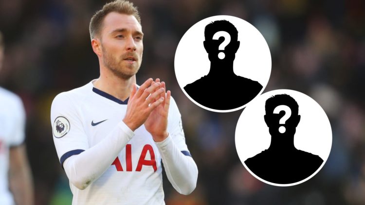 Christian Eriksen playing for Tottenham against Watford in the Premier League. Insets, mystery football players
