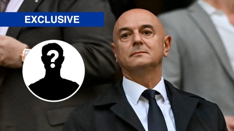 Daniel Levy looks on from the stands during a Tottenham game (main) and mystery player (inset)