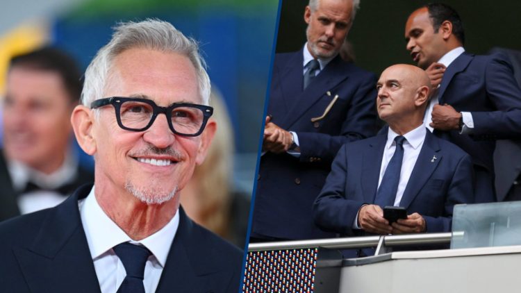 Split image - Gary Lineker at awards show, inset Daniel Levy at Tottenham match