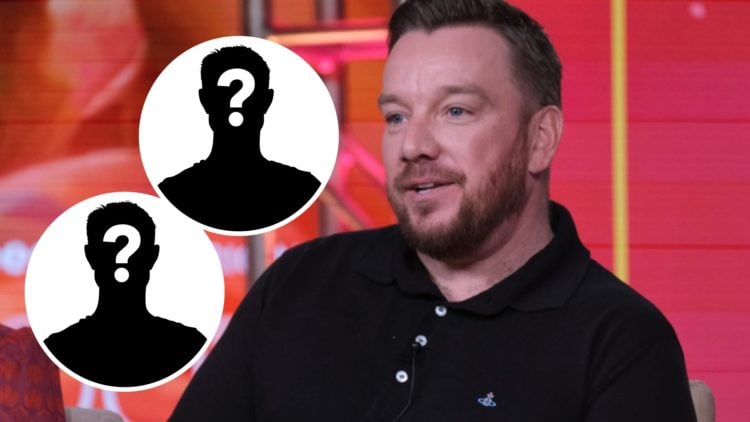 Jamie O'Hara attends the 2024 TCA Winter Press Tour. Insets, mystery football players