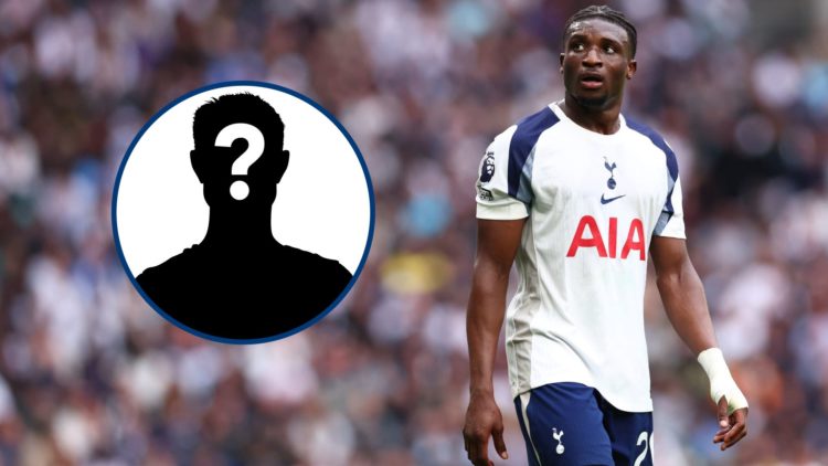 Tottenham winger Mohammed Kudus looking, inset mystery player