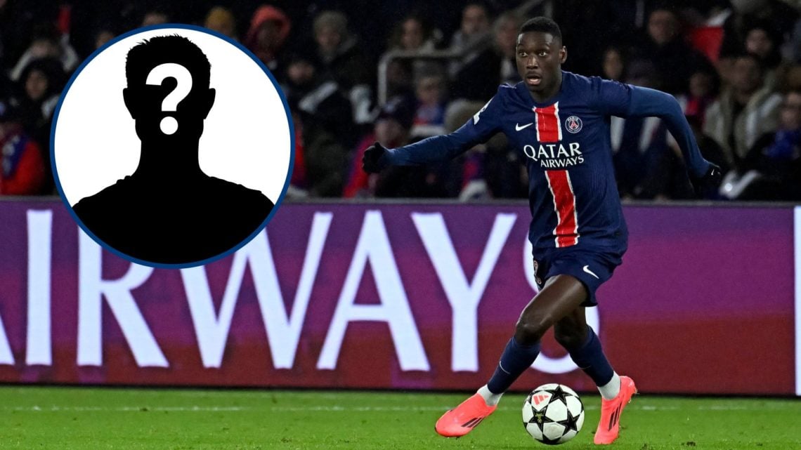 Randal Kolo Muani of Paris Saint-Germain runs with the ball, inset mystery player