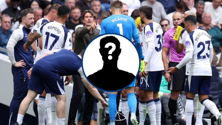 Tottenham manager Thomas Frank giving out instructions, inset mystery player
