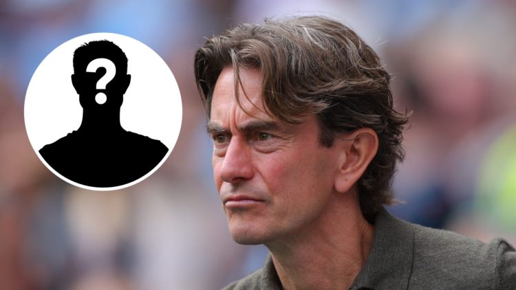 Tottenham manager Thomas Frank during the Premier League match against Manchester City. Inset, mystery football player.