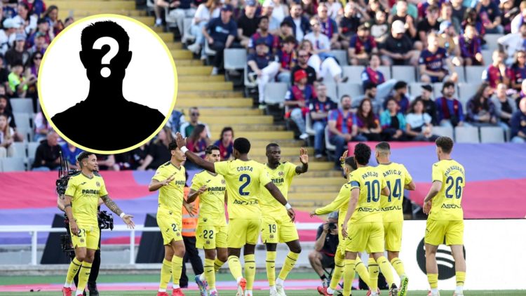 Villarreal players celebrating goal, inset mystery player