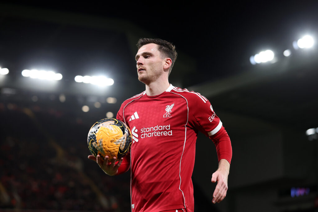 Andrew Robertson of Liverpool in action during the Emirates FA Cup Third Round match between Liverpool and Barnsley.