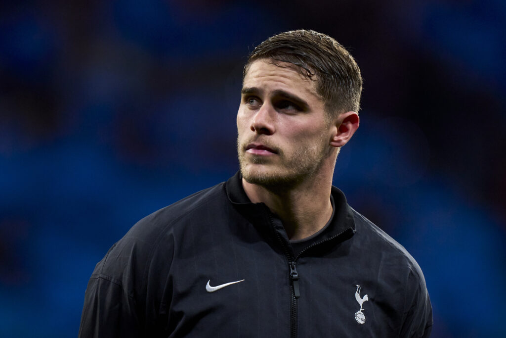 Micky van de Ven of Tottenham Hotspur looks on prior the game the UEFA Champions League 2025/26 Round of 16 First Leg match between Atletico de Madrid and Tottenham Hotspur at Estadio Civitas Metropolitano.